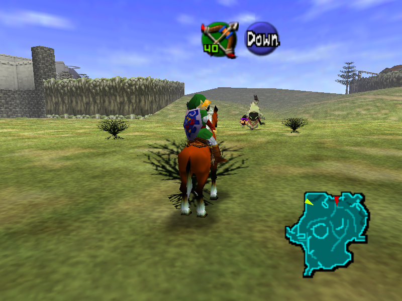 Link riding Epona in Hyrule Fields Ocarina of Time